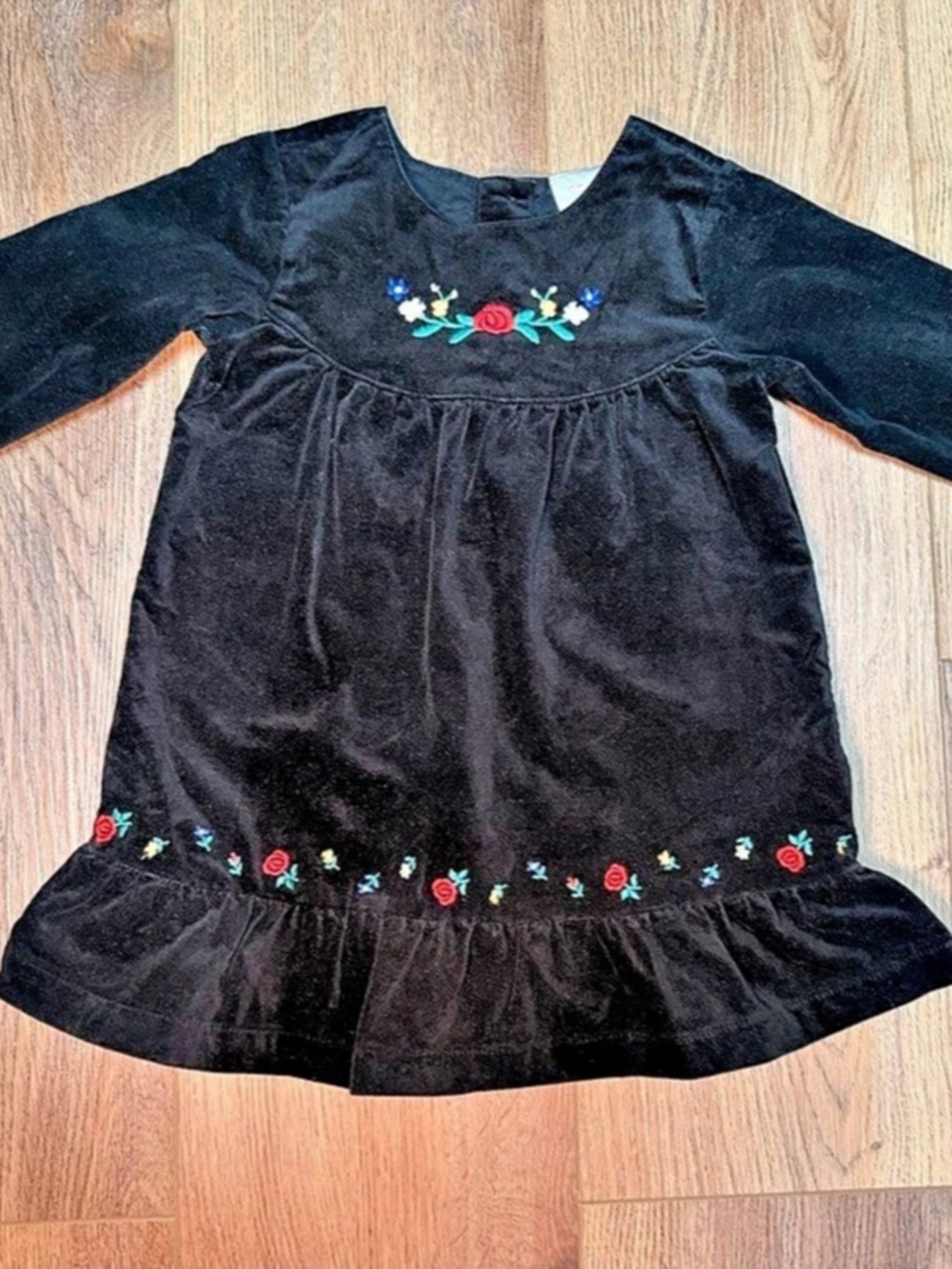 Hanna Andersson Snö Happy Black Velour Nordic Folk Embroidered Dress 2T